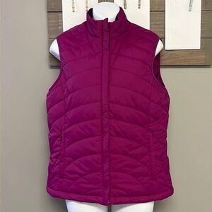 Land’s End Women’s Fuchsia Black Sleeveless Full Zip Puffer Nylon Vest-Small 6-8